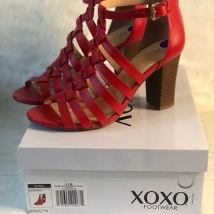 Red XOXO chunky heeled sandal sz. 8.5